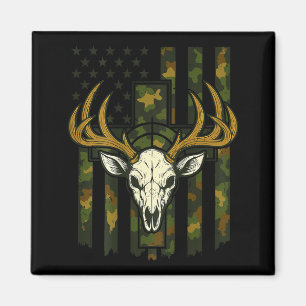 Imã Bandeira Americana Camuflada Crânio de Alce Caça d