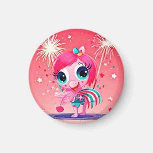 Imã Bandeira Americana com Cartoon de Flamingo-69217