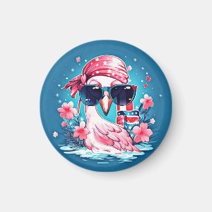 Imã Bandeira Americana com Cartoon de Flamingo-69681