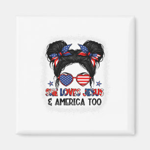 Imã Bandeira Americana Ela Ama Jesus E América Também