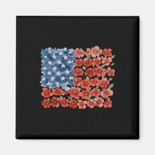 Imã Bandeira Americana Flor Retro Usa Patriótica 4 De