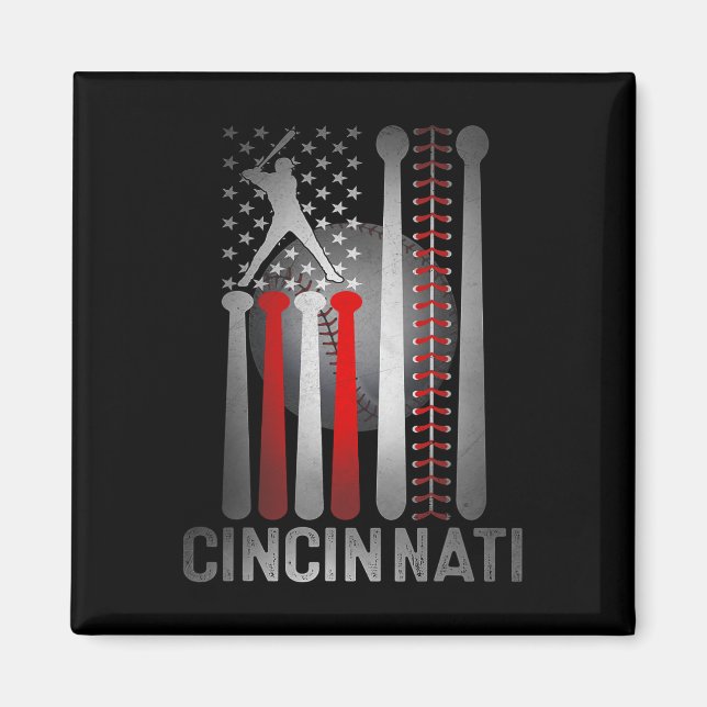 Imã Bandeira Americana Retro Cincinnati Distressed Bas (Frente)