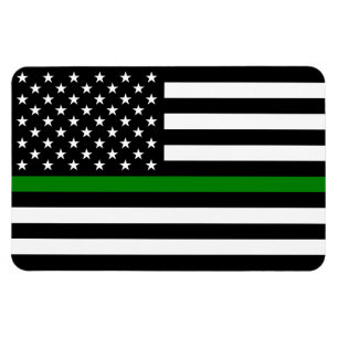 Ímã Bandeira Americana Thin Green Line Militares e Vet