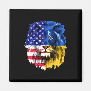 Imã Bandeira Americano Ucraniana Ucrânia Rosto de Leão