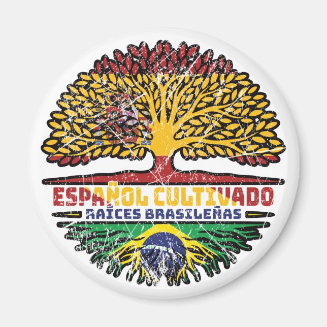 Imã Bandeira Brasil Espanha Árvore Raízes (Frente)
