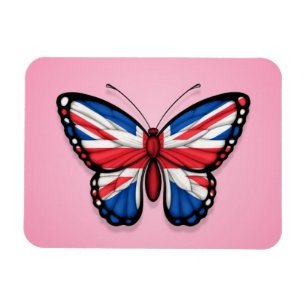 Ímã Bandeira britânica da borboleta no rosa