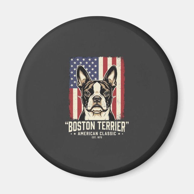 Imã Bandeira Clássica Americana Boston Terrier (Frente)