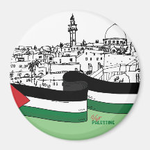 Bandeira da Palestina e casas antigas feitas à mão