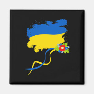 Imã Bandeira da Ucrânia Com Flores Folclóricas Orgulho