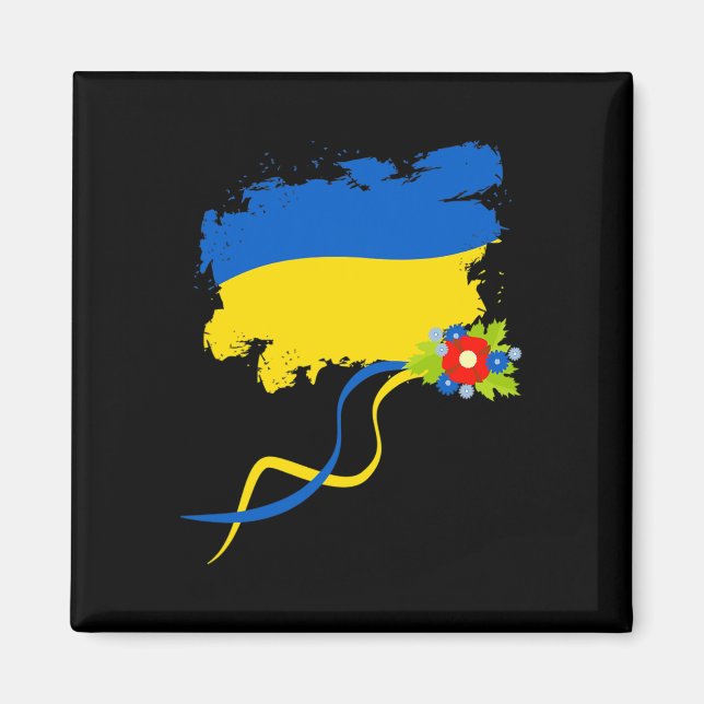 Imã Bandeira da Ucrânia Com Flores Folclóricas Orgulho (Frente)