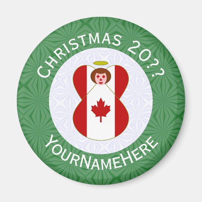 Imã Bandeira de Natal do Anjo Canadense Personalizada  (Frente)