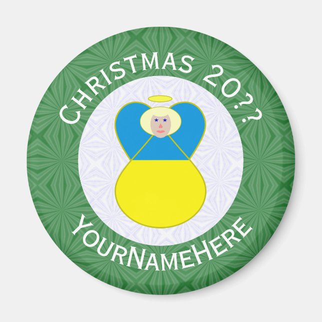 Imã Bandeira de Natal do Anjo Ucraniano com Texto Pers (Frente)