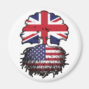Imã Bandeira de Raízes de Árvore Britânica Americana