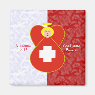 Imã Bandeira do Anjo Suíço em Vermelho e Branco Person