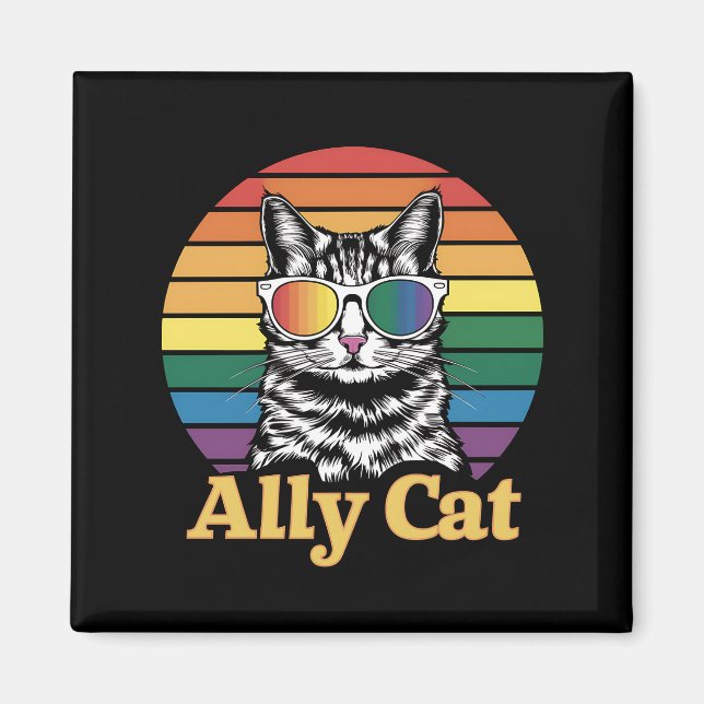 Imã Bandeira do Arco-íris LGBT Gato Aliado Presente LG (Frente)
