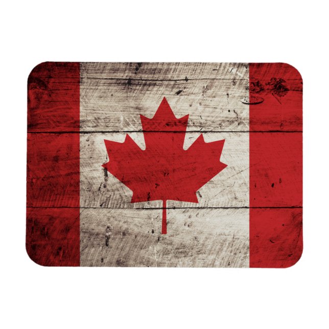 Ímã Bandeira do Canadá em grão de madeira antiga (Horizontal)