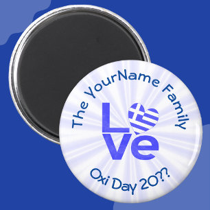 Imã Bandeira do Coração da Grécia Azul PERSONALIZADA