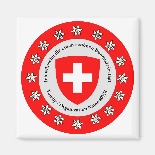 Imã Bandeira do Dia Nacional Suíço Edelweiss (Frente)