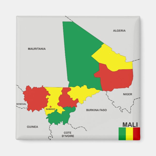 Imã bandeira do mapa político do país mali (Frente)