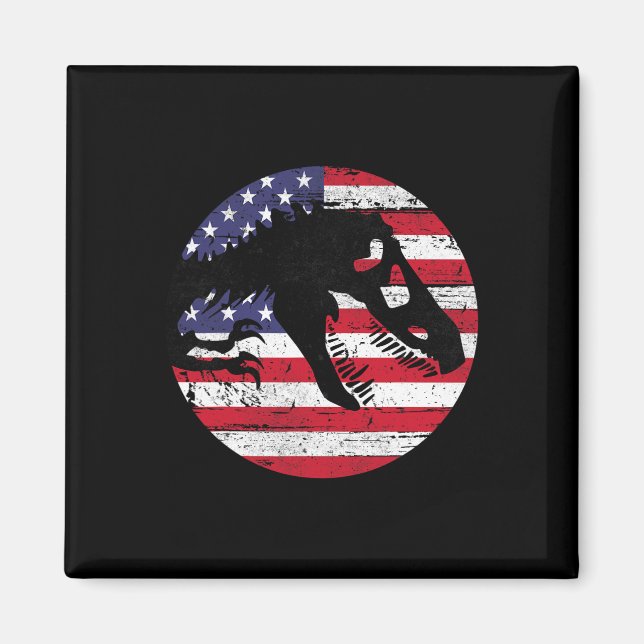 Imã Bandeira EUA Fossi Dinosaur T-rex Patriótico 4 de  (Frente)