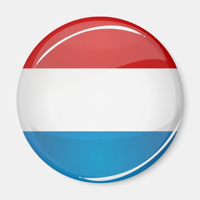Imã Bandeira Glossy Round Luxembourg (Frente)
