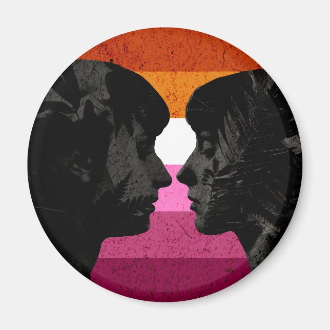 Imã Bandeira Lésbica com Silhuetas de Duas Mulheres  (Frente)