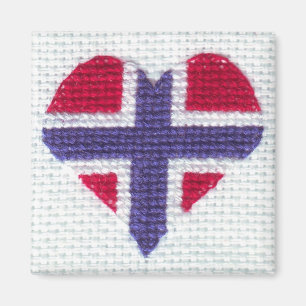 Imã Bandeira Norueguesa Heart Cross Stitch Nordic Noru