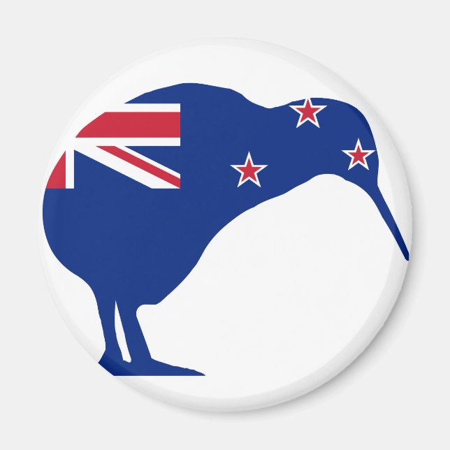 Imã Bandeira Nova Zelândia com a SIlhouette de Kiwi (Frente)