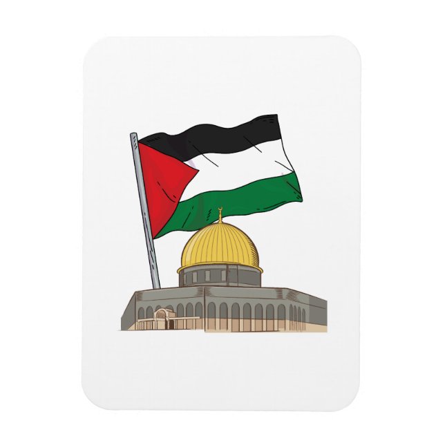 Ímã Bandeira palestina acima do Domo da Mesquita Rock (Vertical)