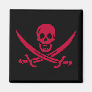 Imã Bandeira pirata da Caveira Vermelha e Espadas de C