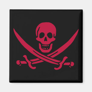Imã Bandeira pirata da Caveira Vermelha e Espadas de C