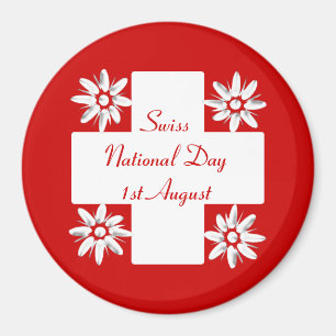 Imã bandeira suíça e edelweiss