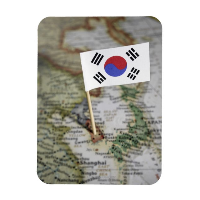 Ímã Bandeira sul-coreana no mapa (Vertical)