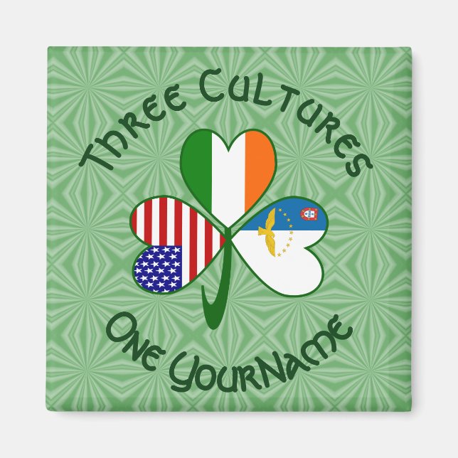 Imã Bandeiras Açores Irlanda EUA Trevo Seu Nome (Frente)