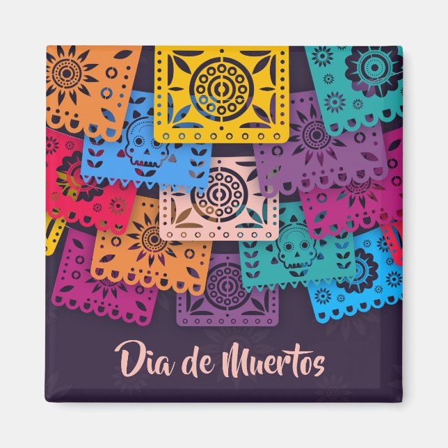 Imã Bandeiras Coloridas do Dia de Muertos | Magnet (Frente)