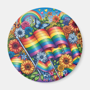 Imã Bandeiras do Orgulho LGBTQIA+, Arco-íris, Flores