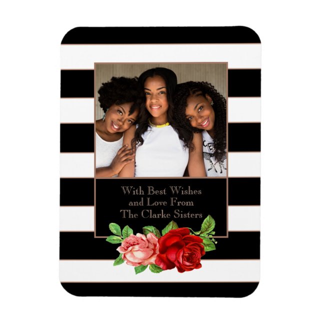 Ímã Bandeja Bronze Preta e Branca Floral - Foto Person (Vertical)