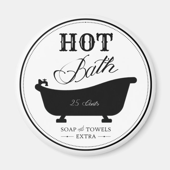 Imã Banheira Preta e Branca Vintage Hot Bath (Frente)
