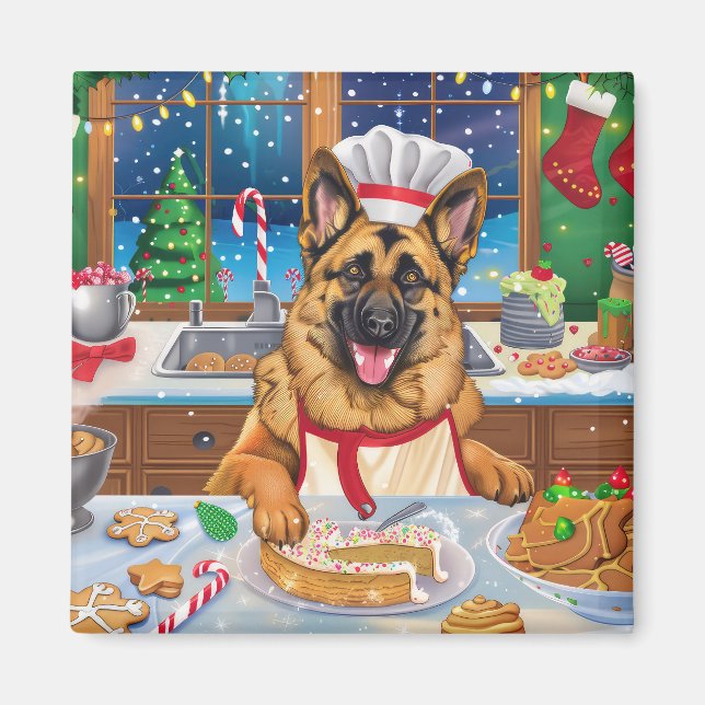 Imã Banho de Férias do german shepherd: Natal Festivo (Frente)