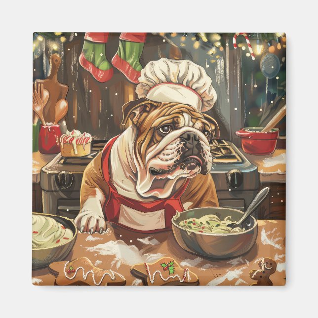Imã Banho Feriado de Bulldog: Natal Festivo (Frente)