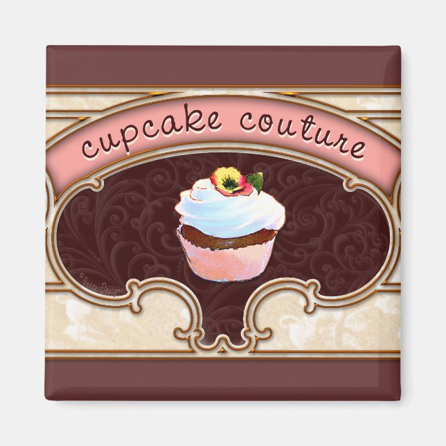 Imã Banner de logotipo de Cupcake rosa (Frente)