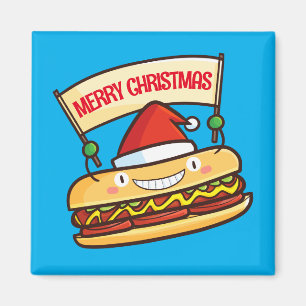 Imã Banner personalizável de hotdog de Natal bonito