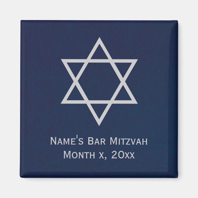 Imã Bar Mitzvah Magnet Personalizado - Azul e Prata (Frente)