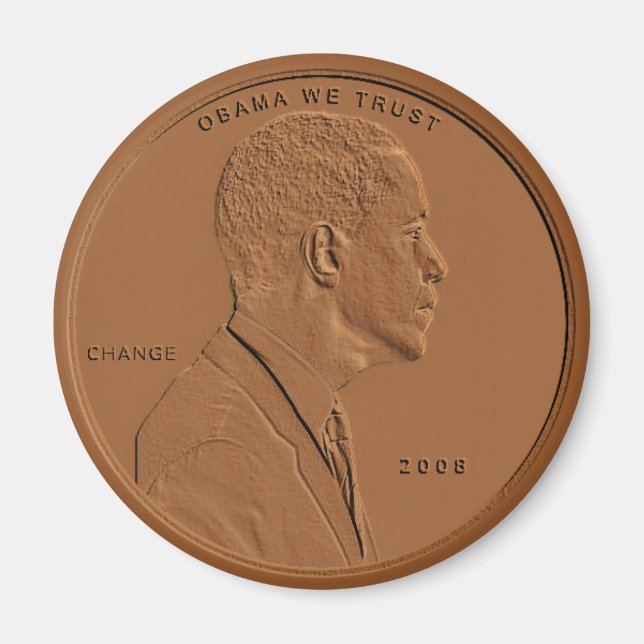 Imã Barack Obama Bronze Penny Magnet Circular (Frente)