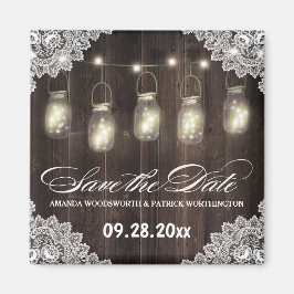 Imã Barão Wood e Lace Mason Jar Wedding Salvar Data
