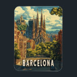 Ímã Barcelona, Espanha<br><div class="desc">Poster de viagens vibrante e colorido mostrando a icônica Sagrada Família em Barcelona. Projetado em um estilo de arte vetorial plano com tons pastéis e blocos coloridos em negrito. Perfeito para entusiastas de decoração doméstica ou viagem.</div>