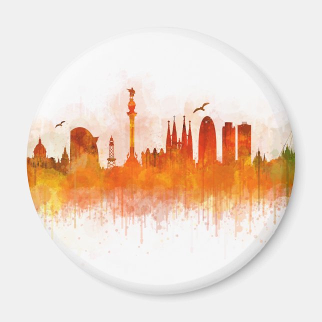 Imã Barcelona Skyline watercolor v03 (Frente)