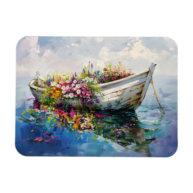 Ímã Barco com flores silvestres coloridas Flexível (Horizontal)