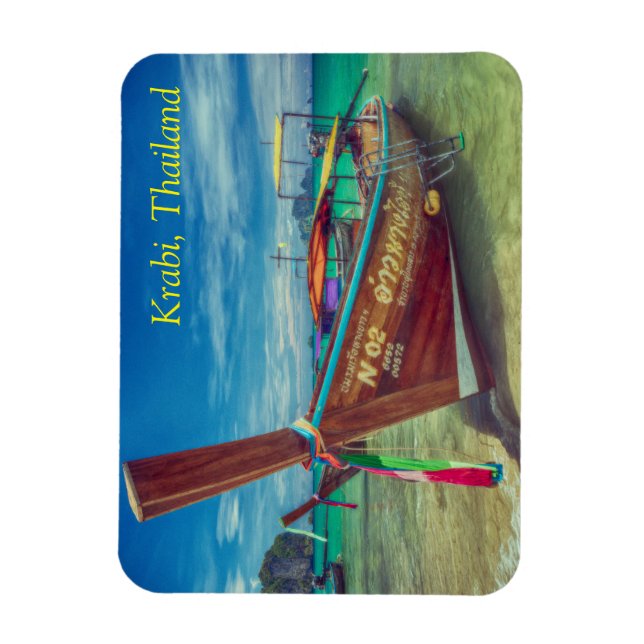 Ímã Barco de cauda longa na praia, Krabi, Tailândia (Vertical)
