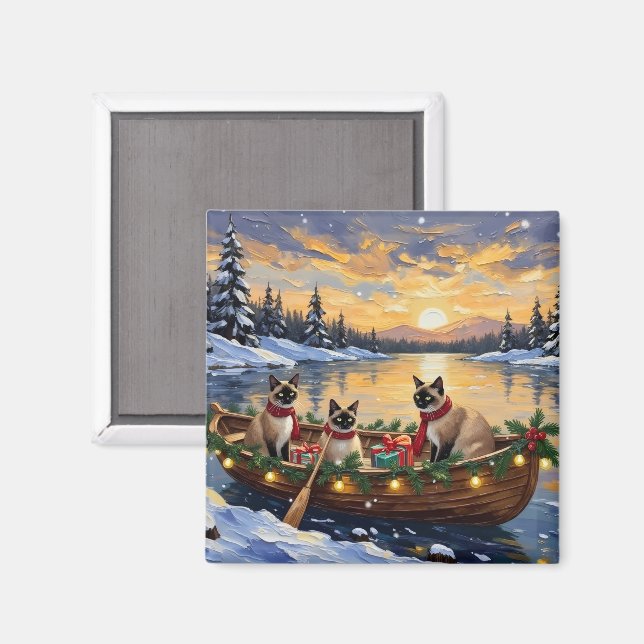 Imã Barco de Natal de Gato Siames (Front/Back)